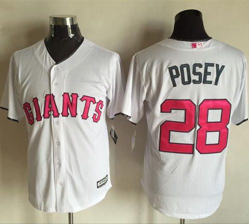 Giants #28 Buster Posey White New Cool Base Mother's Day Stitched MLB Jersey - Click Image to Close